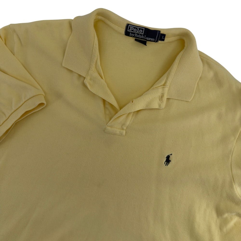Polo‎ Ralph Lauren Mens Large Yellow Short Sleeve Cotton Polo Shirt Navy Pony